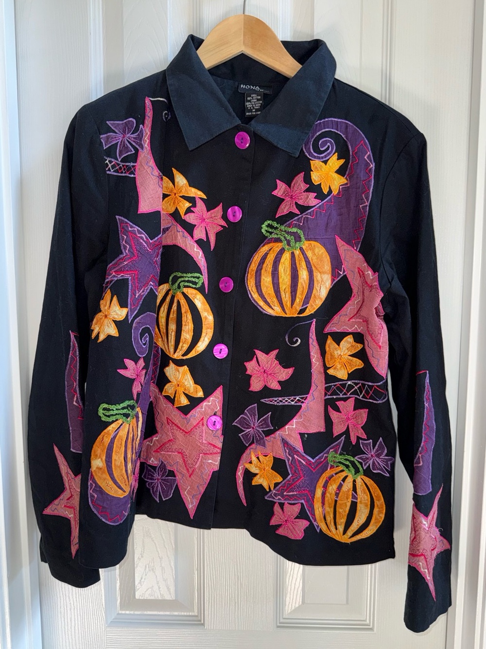 HONA To Be Pumpkin Appliqed Jacket M Black Embroidery Holiday Whimsigoth Party